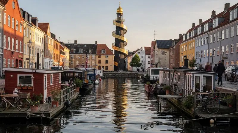 Christianshavn and Christiania guide: canals, Pusher Street and Vor Frelsers Kirke — Christianshavn canals, Vor Frelsers Kirke spiral tower, and Freetown Christiania